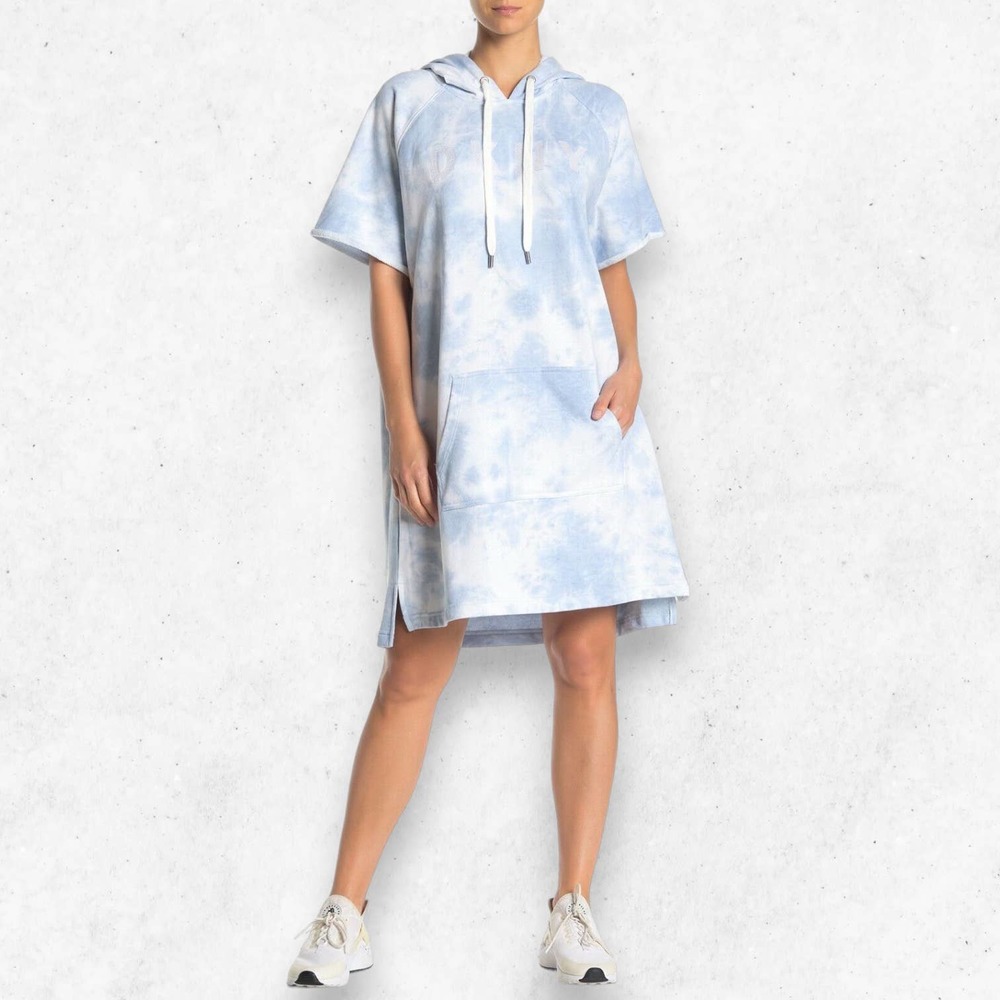 DKNY Sport Tie-Dye‎ Logo Embroidered Oversized Hooded Pullover Dress Women's M